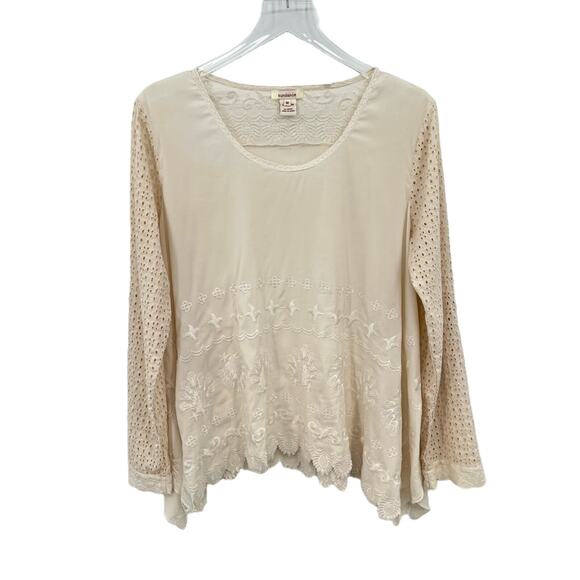 Sundance Tops - Sundance embroidered eyelet lace tab sleeve lagenlook blouse tunic top M